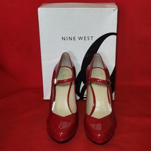 Nine West Womens Shoes Red Mary Jane Pumps Ankle Strap Spike High Heels 9M